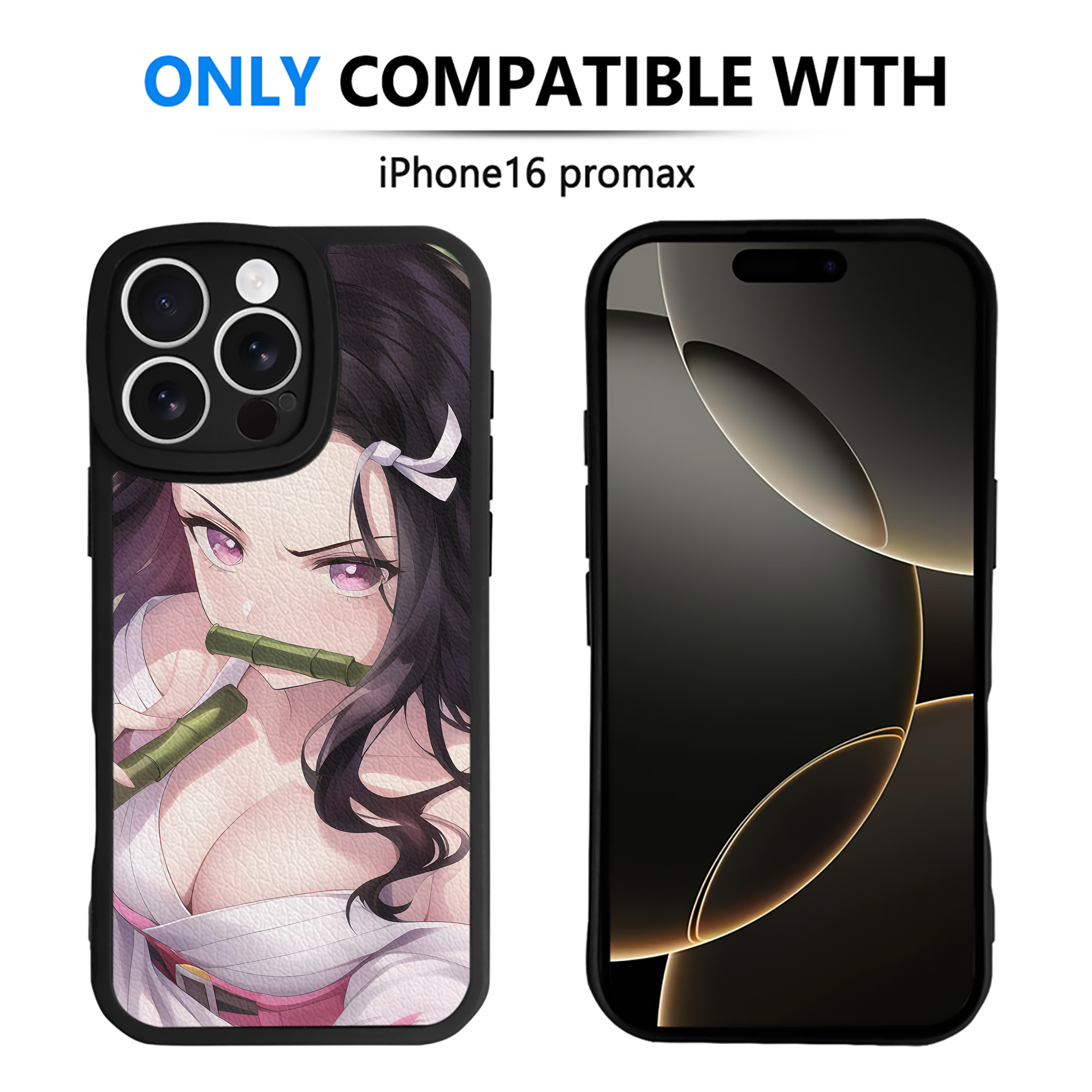 （画像用） 鬼滅の刃（きめつのやいば）竈門 禰󠄀豆子／かまど ねずこ Kamado Nezuko 【iPhone 16シリーズ対応】シリコンスマホケース（レザー調） 材質：シリコン